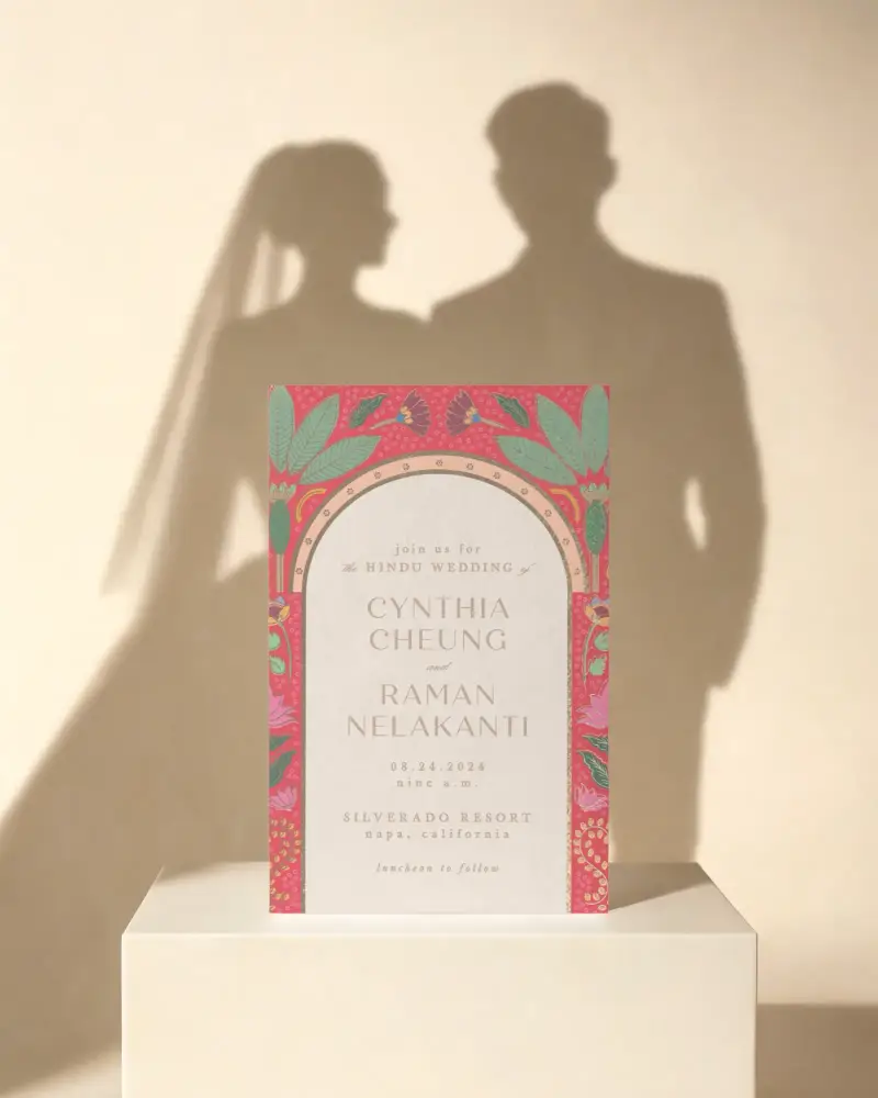Elegant Wedding Invitation Card Mockup With Bride And Groom Shadow Background
