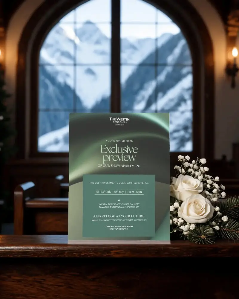 Winter Wedding Invitation Card Mockup With Roses And Mountains Background Design