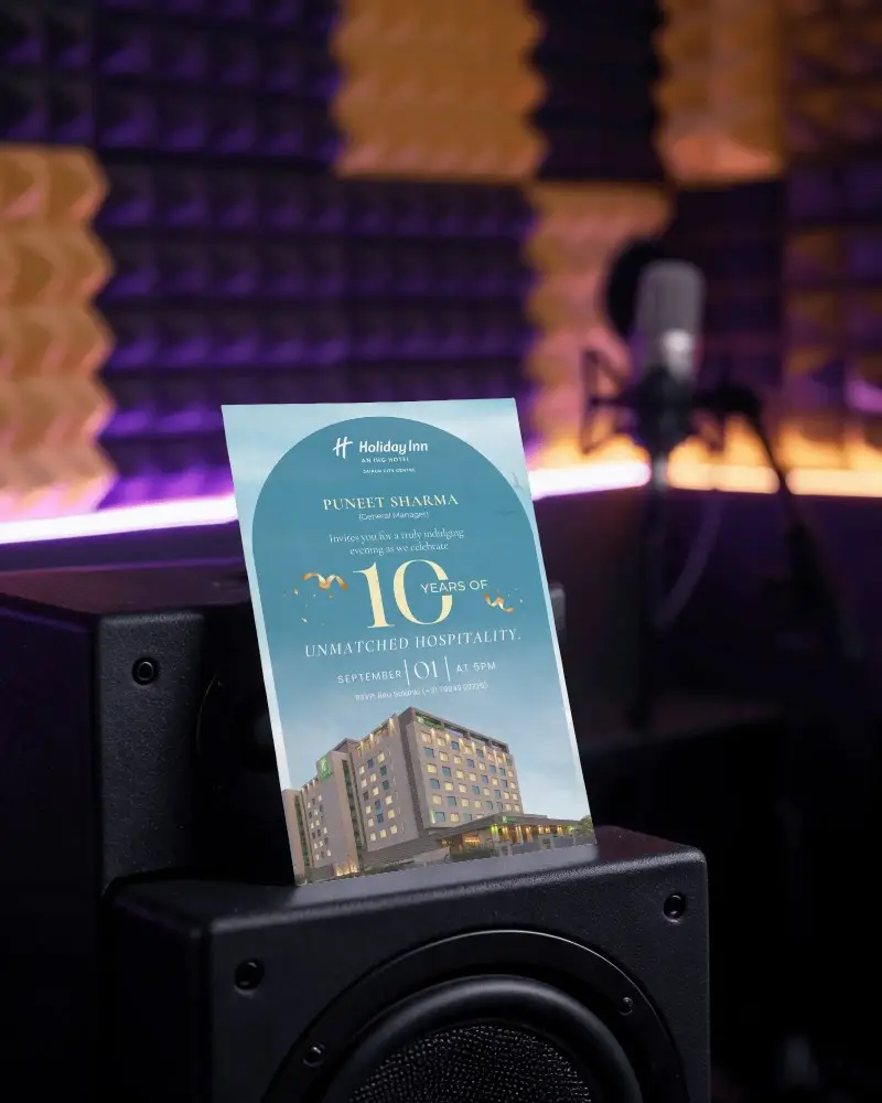 Blank Invitation Card Mockup On Studio Speaker For Promotional Materials