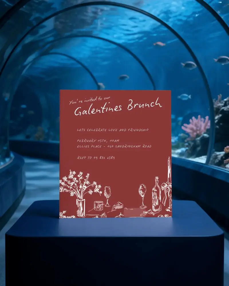 Ocean Themed Invitation Card Mockup On Modern Display In Underwater Tunnel Setting