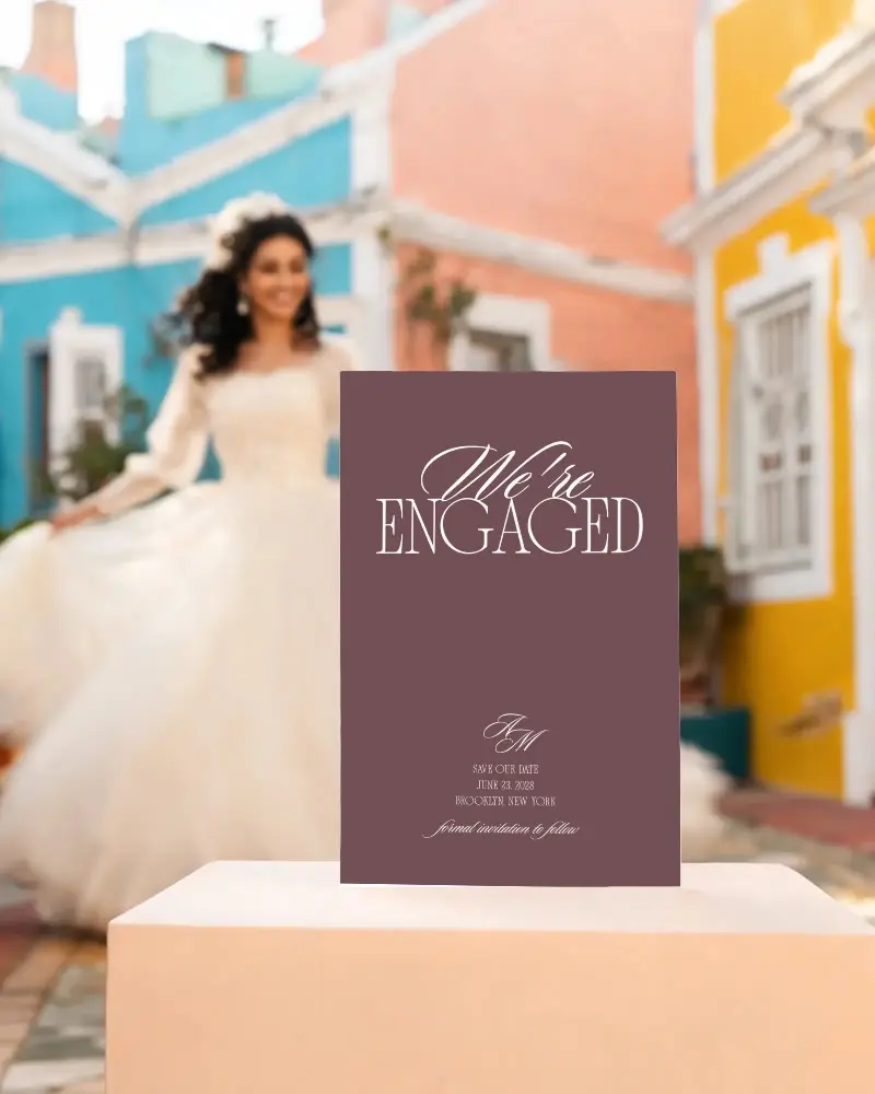 Wedding Invitation Card Mockup With Bride And Colorful Background For Event Planning