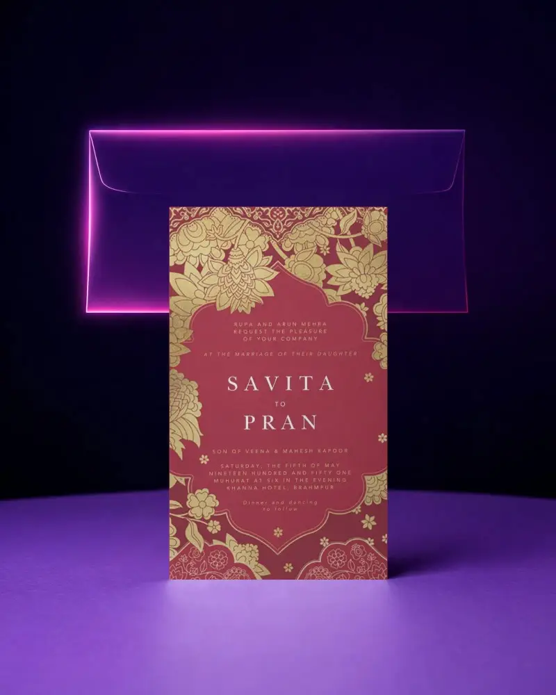 Modern Invitation Card Mockup With Glowing Neon Envelope Background Presentation Template