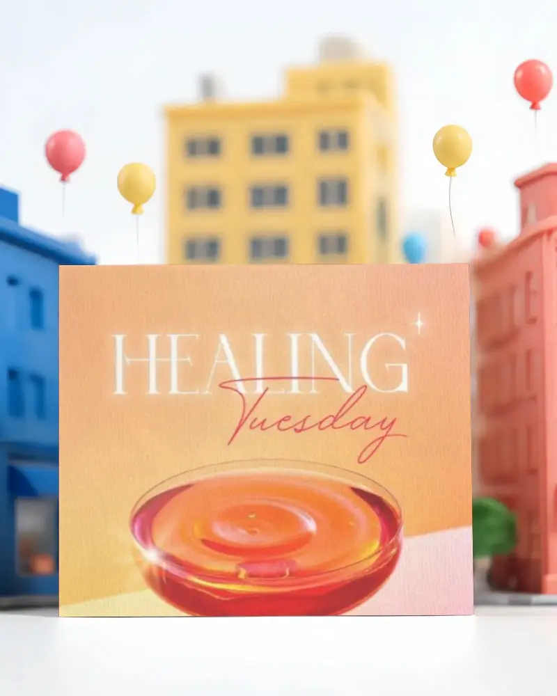 Blank Invitation Card Mockup On White Surface With Colorful Balloon Background Scene