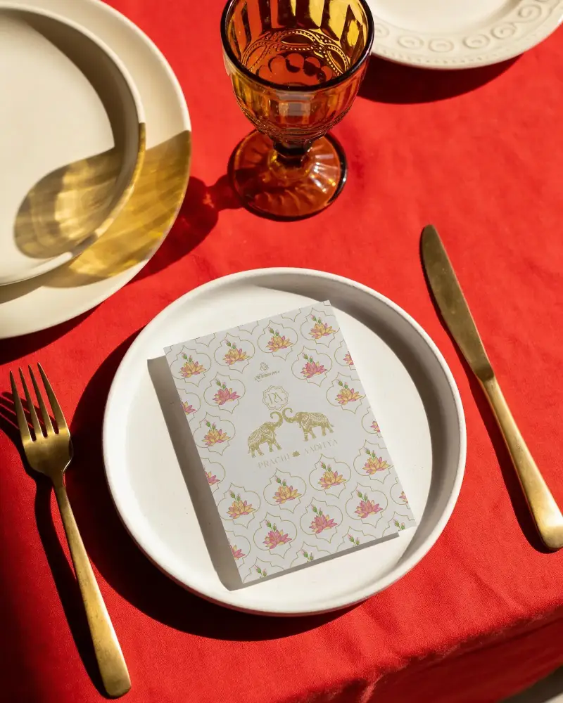 Elegant Invitation Card Mockup On Plate With Luxury Tableware For Event Inspiration