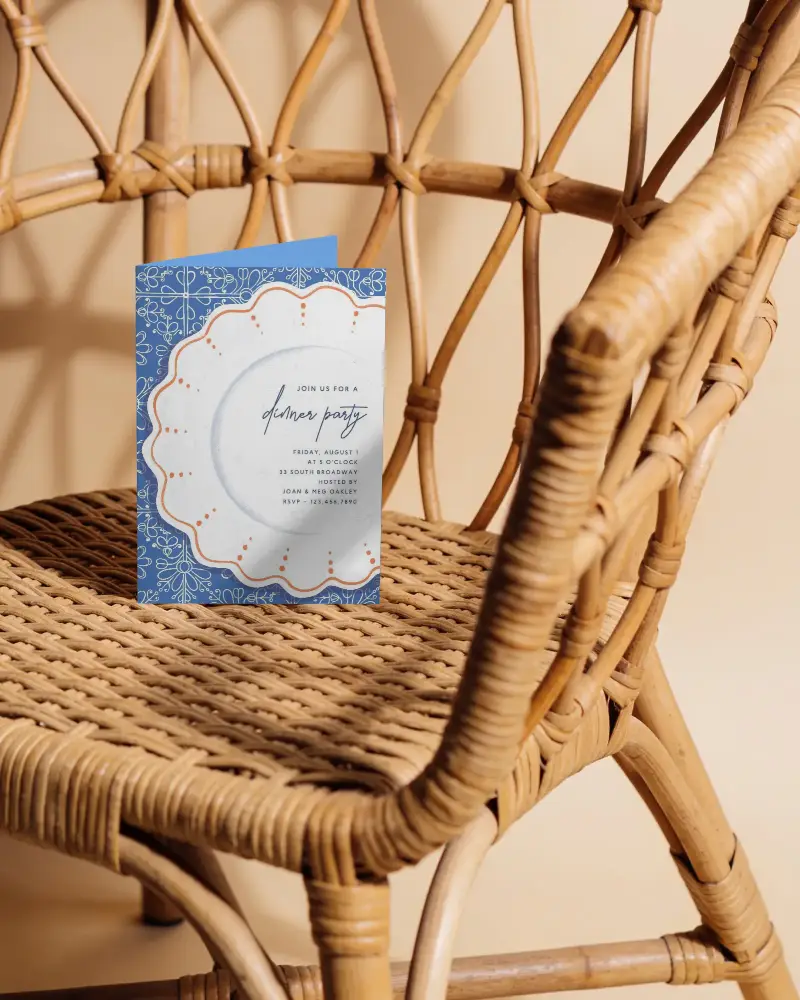High Quality Blank Invitation Card Mockup With Organic Chair Background For Design Showcase
