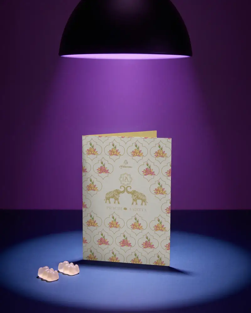 Blank Invitation Card Mockup With Minimalist Design Under Spotlight On Smooth Surface