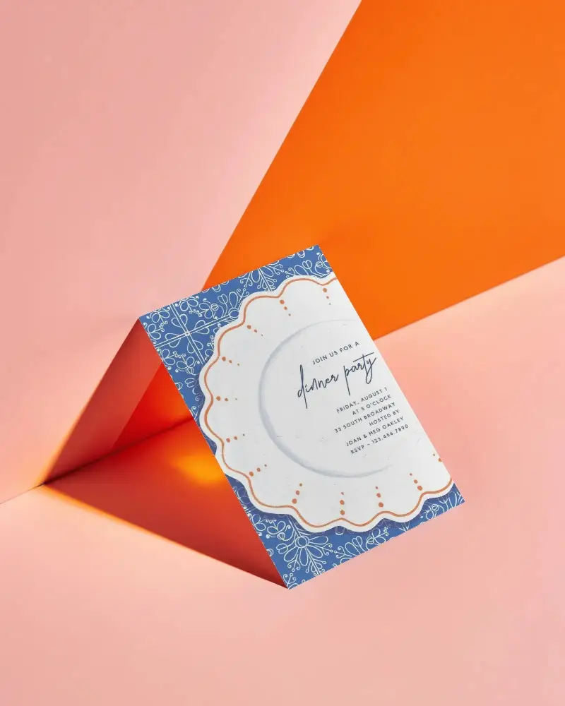 Modern Minimalist Invitation Card Mockup Floating Against Angular Geometric Background