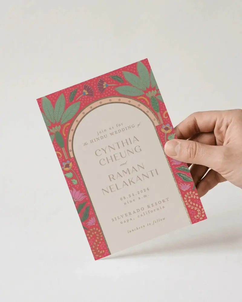Hand Holding Vertical Invitation Card Mockup For Wedding Party Celebration Announcement