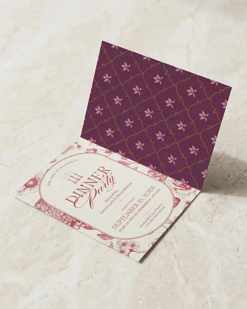 Folded Invitation Card Mockup On Marble Surface For Custom Event Invitation Preview