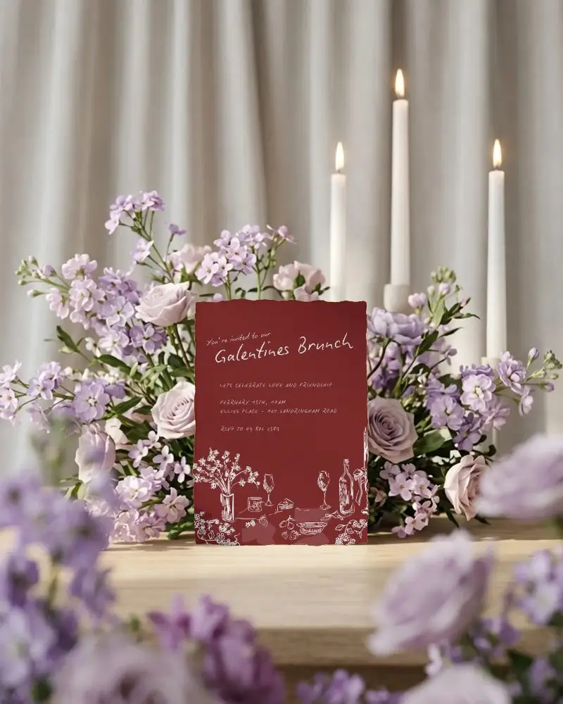 Elegant Wedding Invitation Card Mockup With Floral Arrangement And Candlelight Background