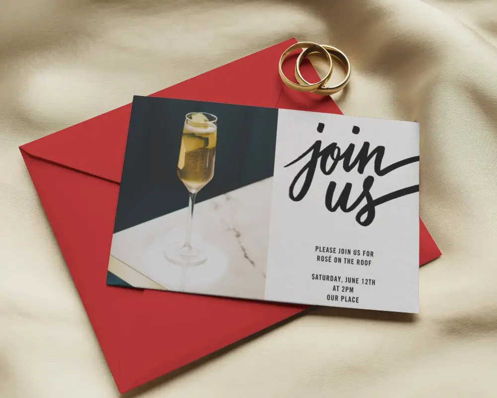 Wedding Invitation Card Mockup With Envelopes And Wedding Rings On Soft Fabric Background