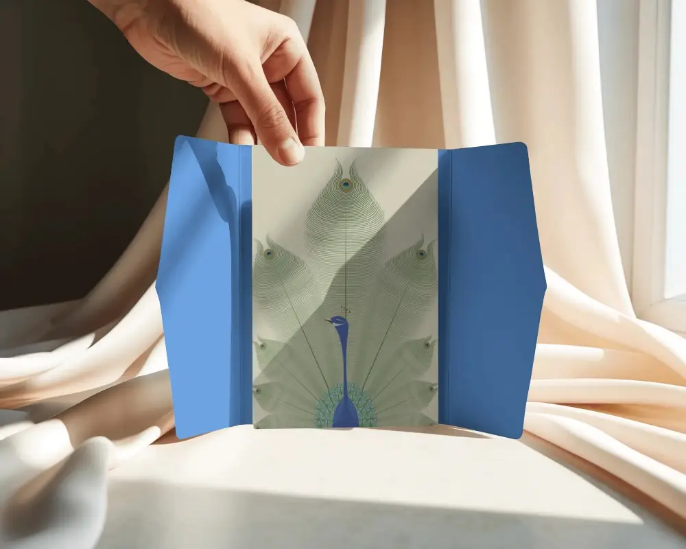 Elegant Folded Invitation Card Mockup Holding Hand Beautiful Soft Light Background