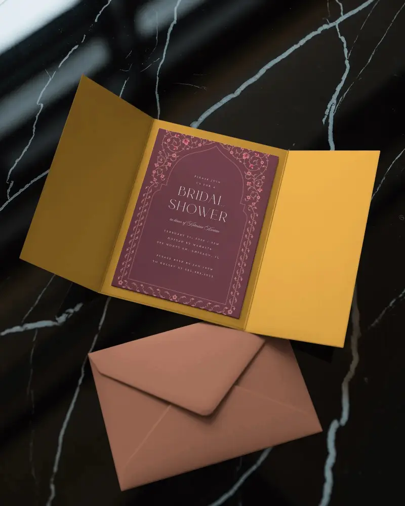 Elegant Invitation Card And Envelope Mockup On Marble Surface For Event Marketing