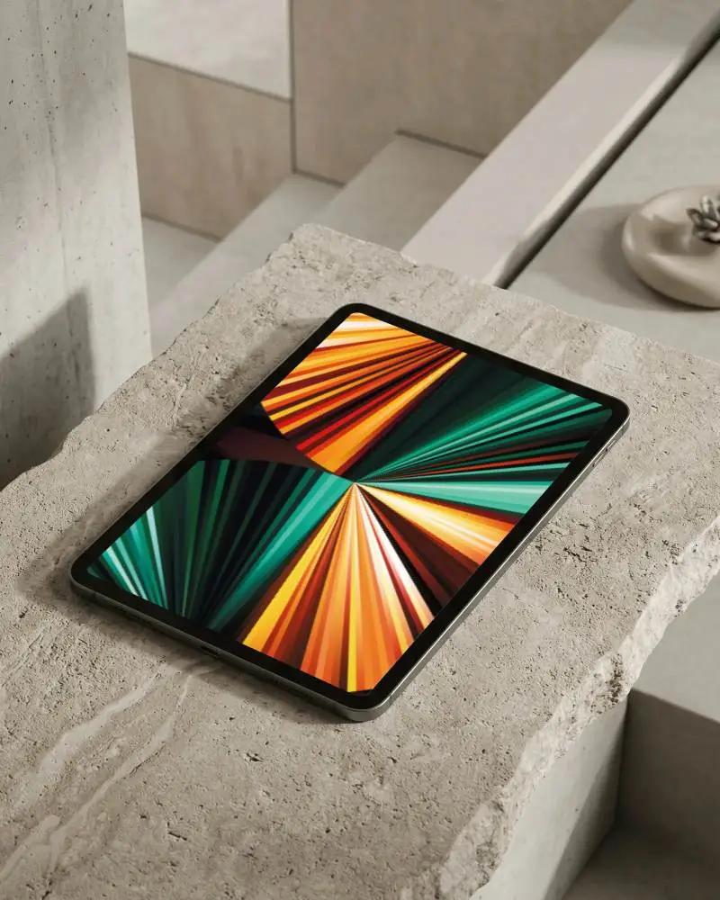 Sleek Modern Ipad Air Mockup On Rough Textured Stone Surface For Digital Presentation Use