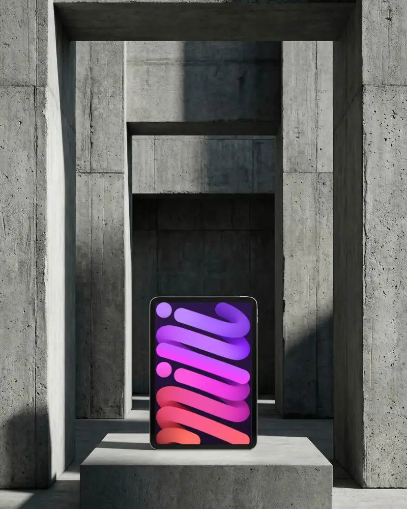 Modern Ipad Mini Mockup Displaying Black Screen In Minimalist Concrete Architecture Background