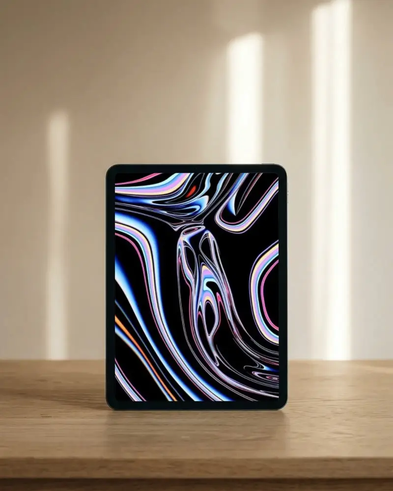 Modern Ipad Pro Mockup Standing On Wood Table With Soft Lighting For App Presentation