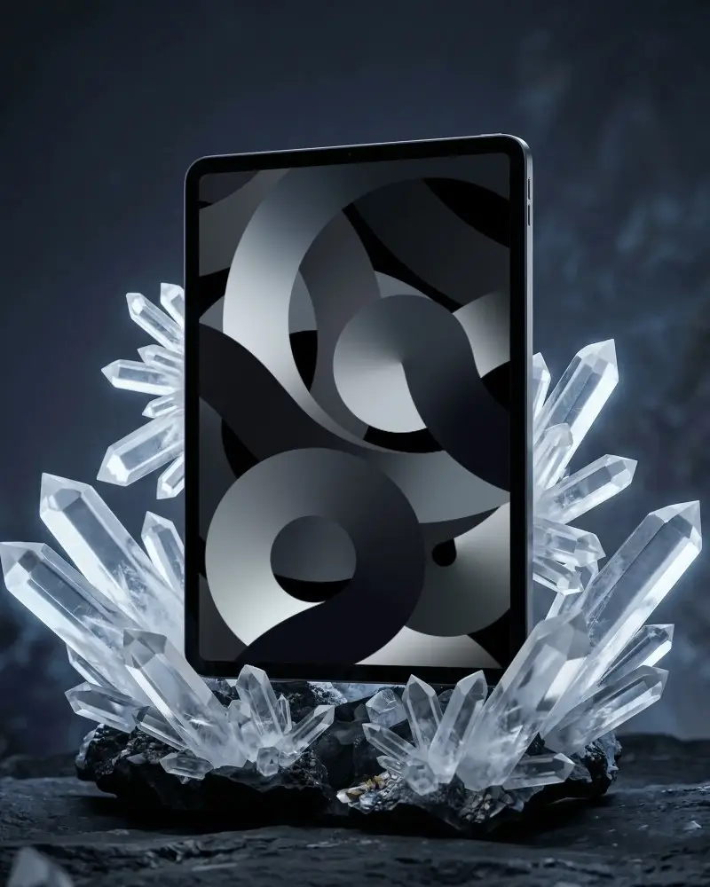 Crystal Ipad Air Mockup With Clear Quartz Surroundings For Digital Presentation Display