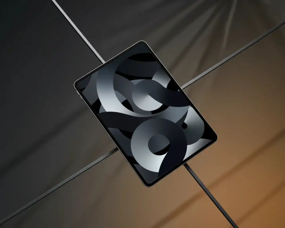Sleek Modern Ipad Air Mockup Floating Above Geometric Background For Digital Display Presentations
