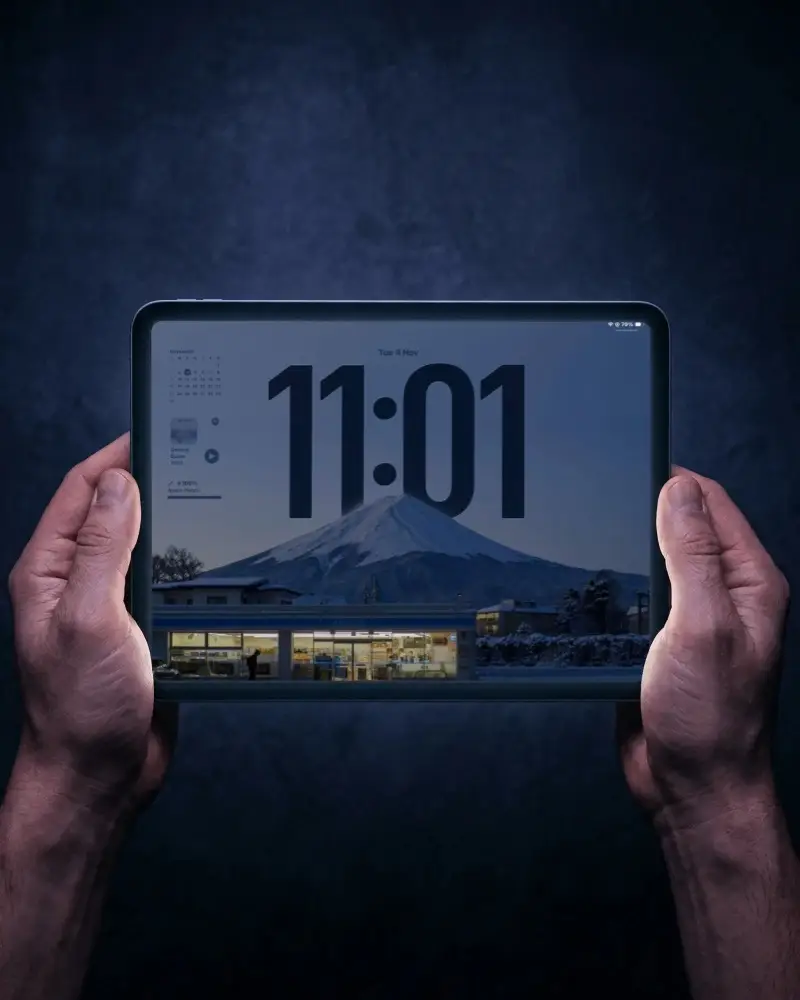 Hands Holding Horizontal Ipad Mini Mockup For Digital App Presentation Or Responsive Design Demo