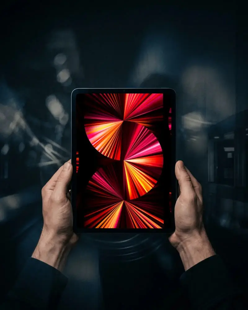 Hands Holding Ipad Pro Mockup Digital Tablet Showcase Technology Interface