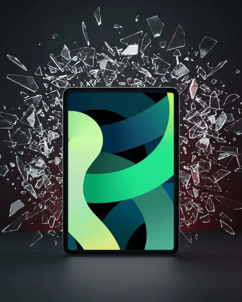 High Resolution Ipad Air Mockup With Floating Glass Shards On Dark Background For Presentation