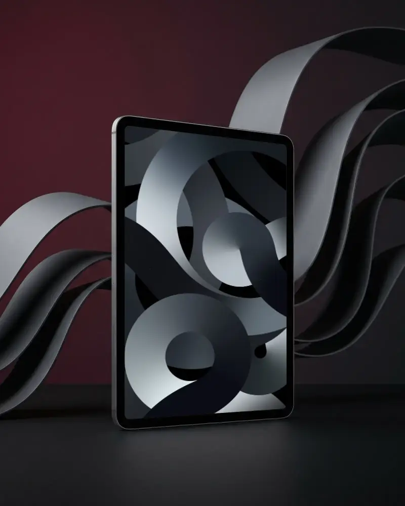 Modern Ipad Air Mockup With Minimalist Background And Dynamic Abstract Curved Waves Design