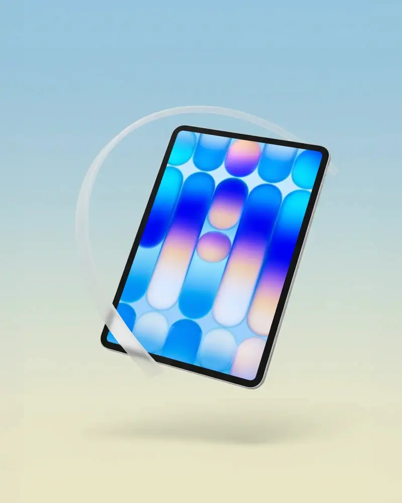 Floating Ipad Mini Mockup With Transparent Ribbon On Simple Background For Presentation
