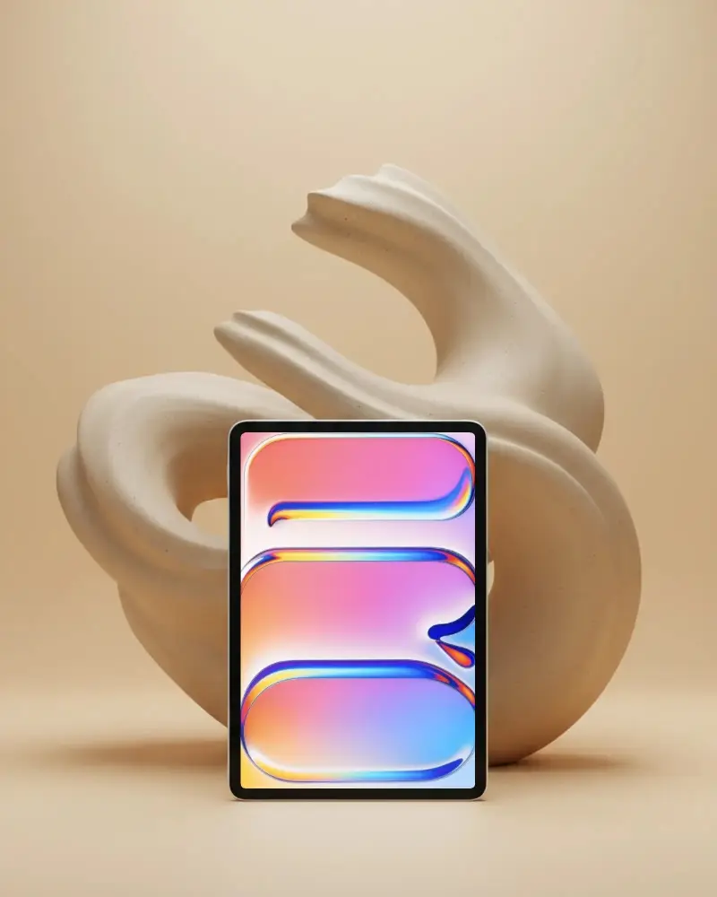 Modern Ipad Pro Mockup With Abstract Sculpture Background For Digital Design Display