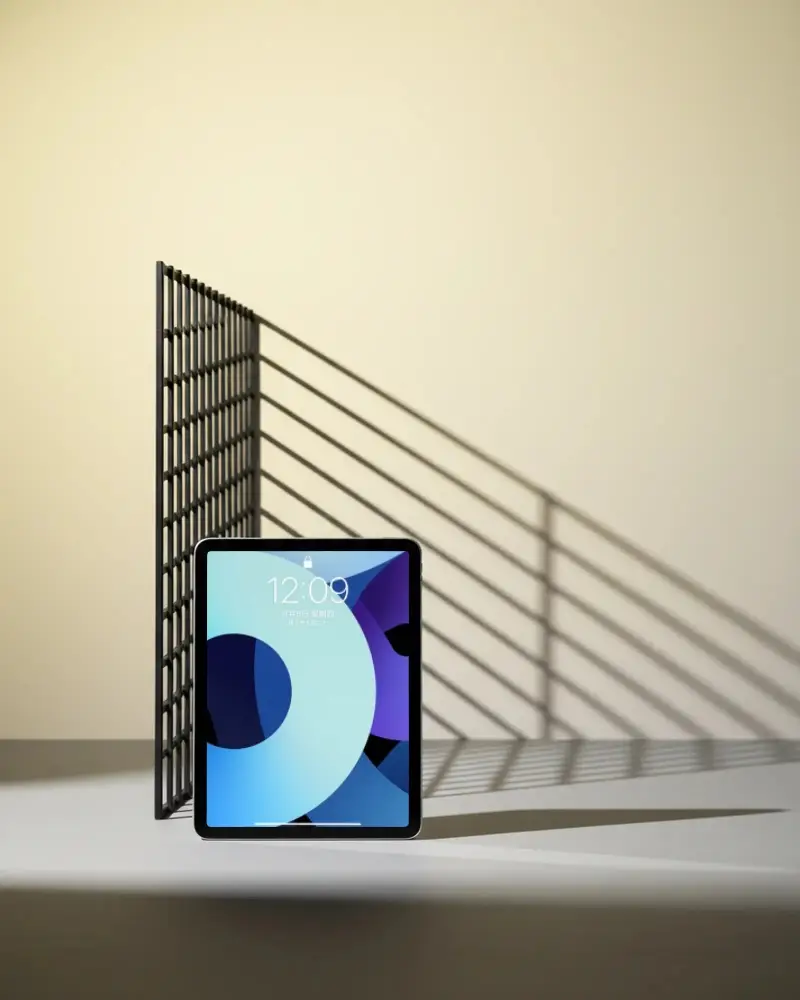 Modern Ipad Air Mockup With Grid Shaped Shadow Play On Light Background Stylish Tech Display