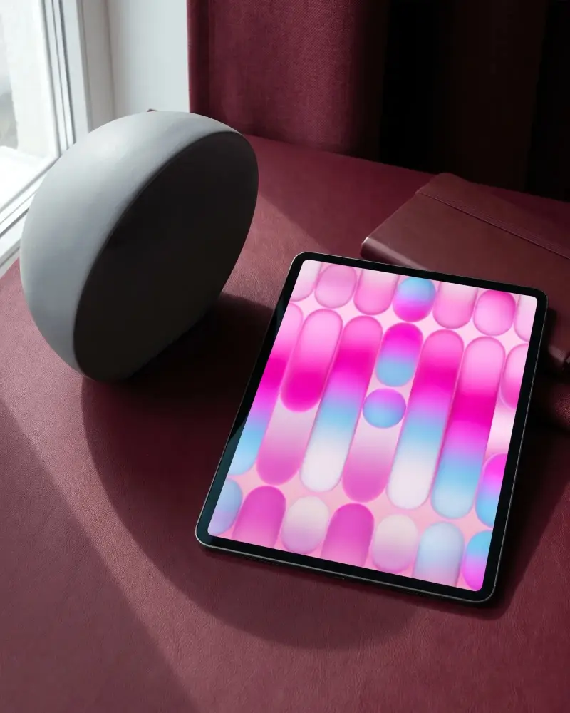 Digital Ipad Mini Mockup With Natural Light Shadow On Soft Leather Textured Surface