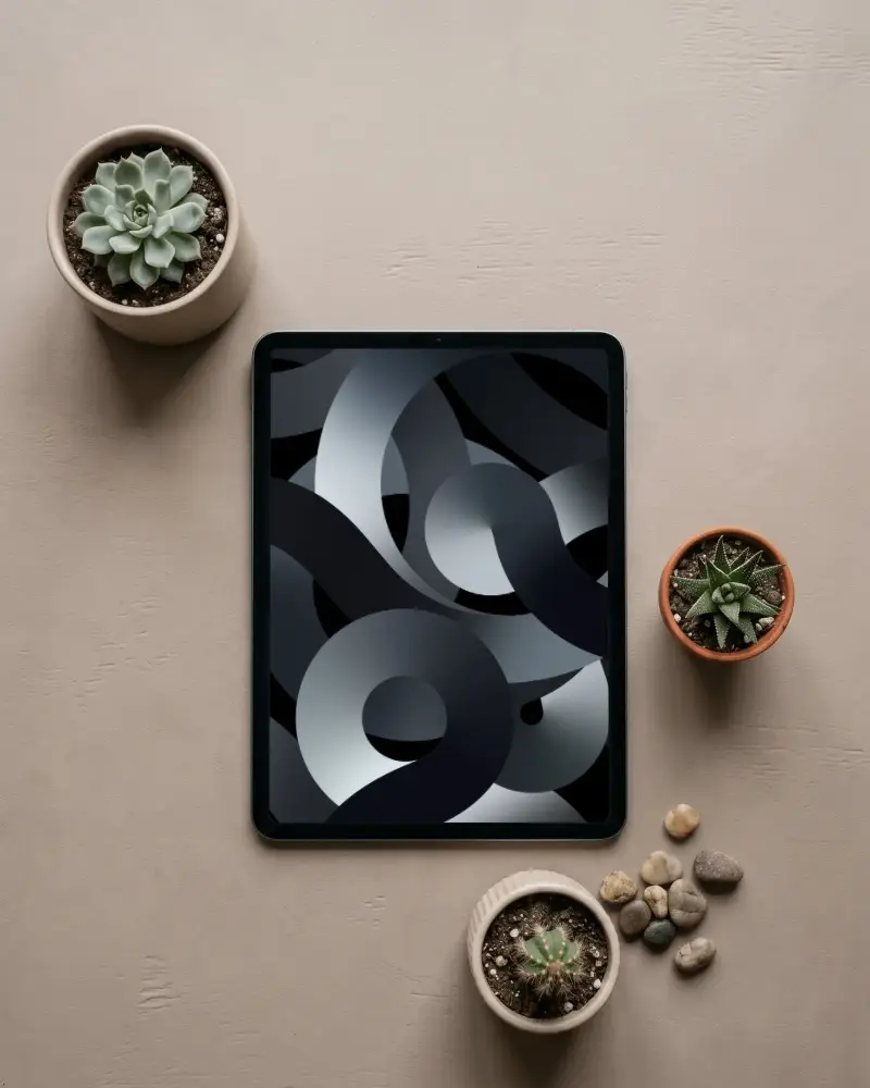 Modern Ipad Air Mockup With Minimalist Plant Decoration And Neutral Background For Design Showcase