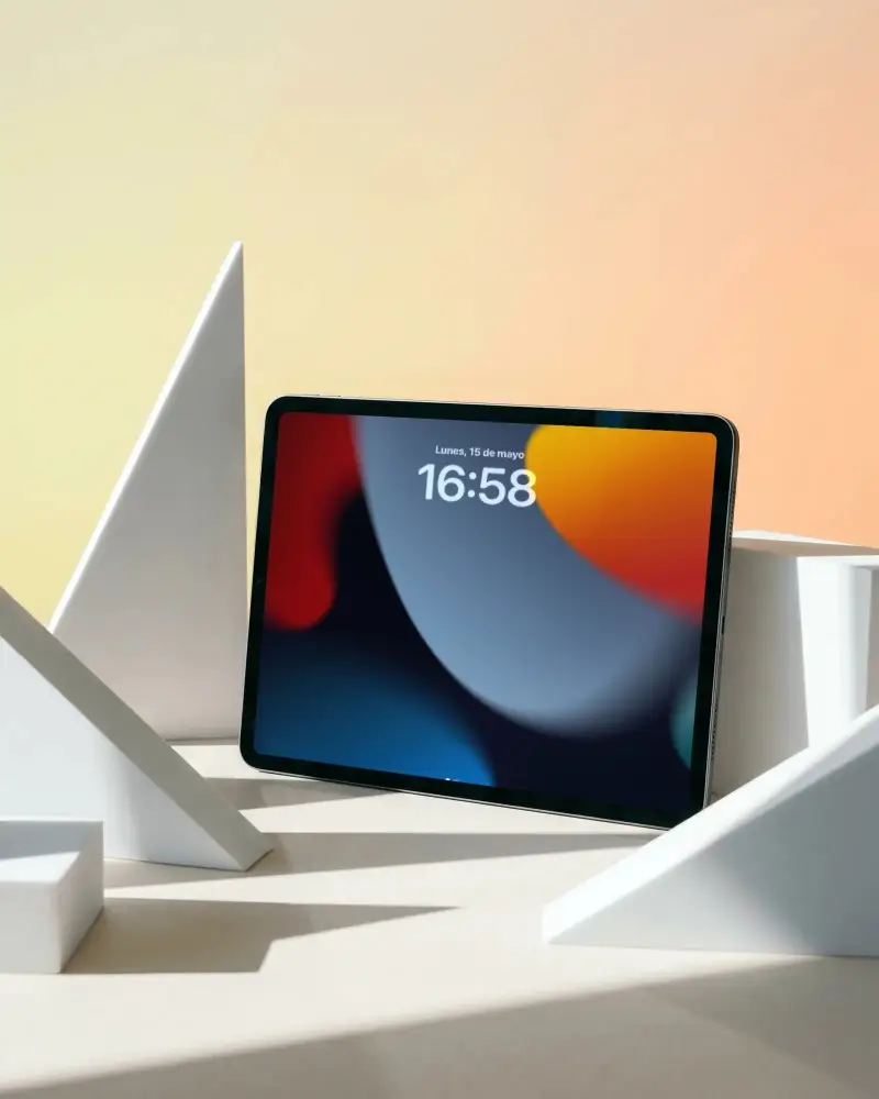 Sleek Ipad Pro Mockup With Minimalist Geometric Shapes On Neutral Background For Design