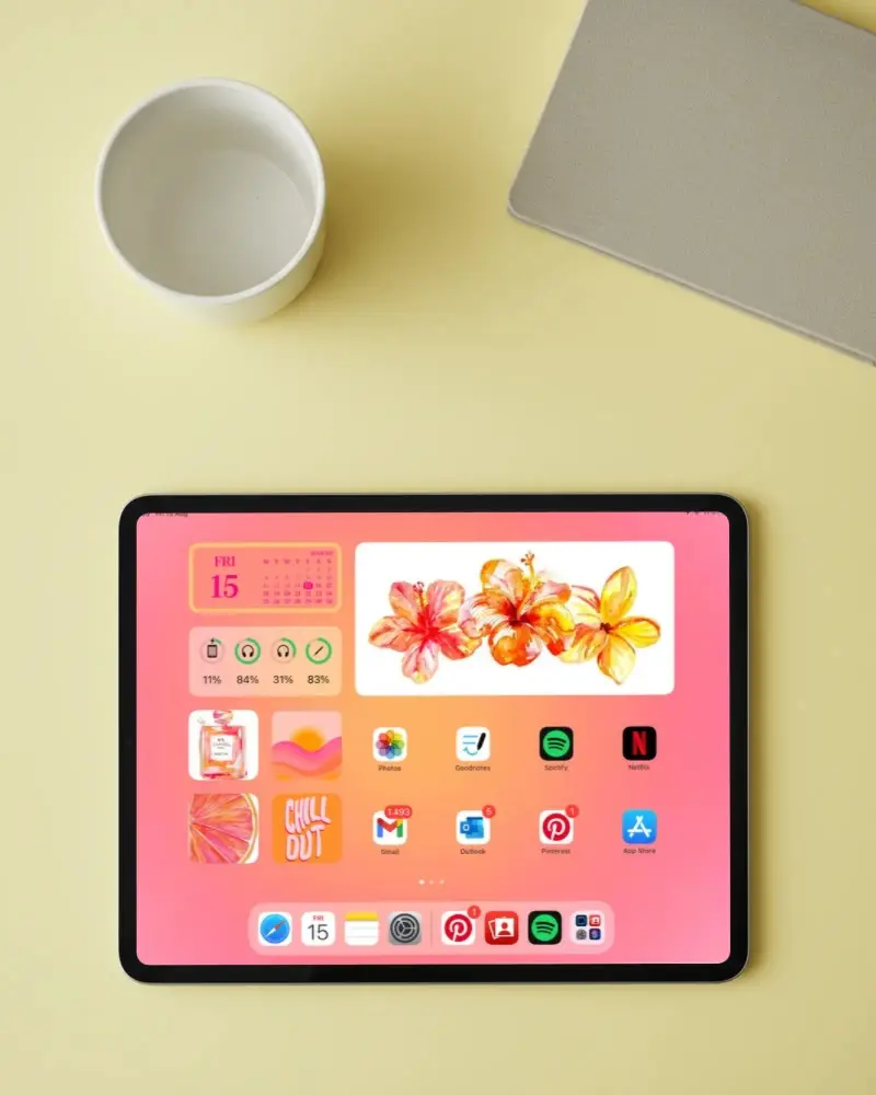 Top View Ipad Air Mockup With Screen And Accessories On Minimalist Desk Scene
