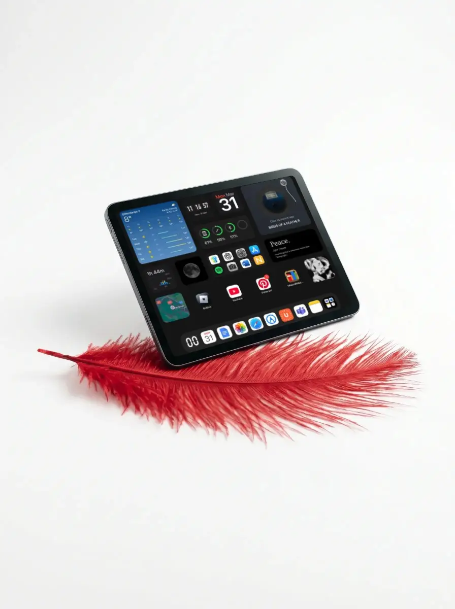 Sleek Ipad Mockup Air With Feather On Minimalist White Background For Digital Design Presentations