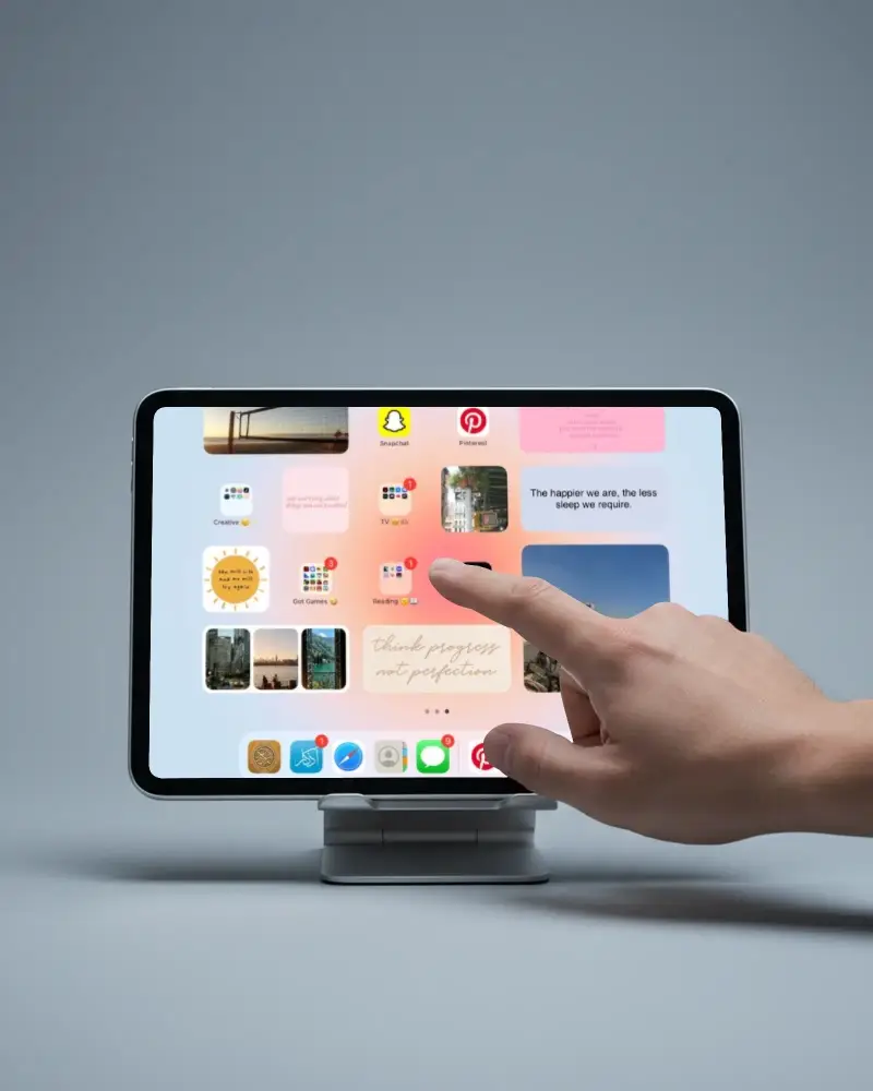 Human Hand Ipad Air Nteracting With Ipad Touchscreen Technology Device Mockup Display