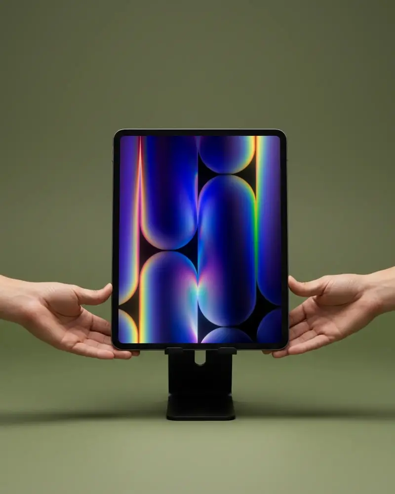 Handheld Ipad Mini Mockup With Blank Screen On Minimalist Solid Background For Display