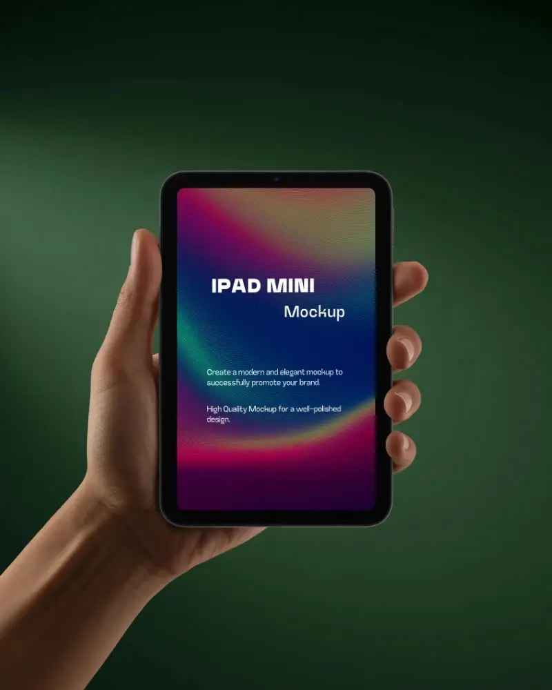 Hand Holding Mini Ipad Mockup Vertical Portrait Digital Tablet Device Display