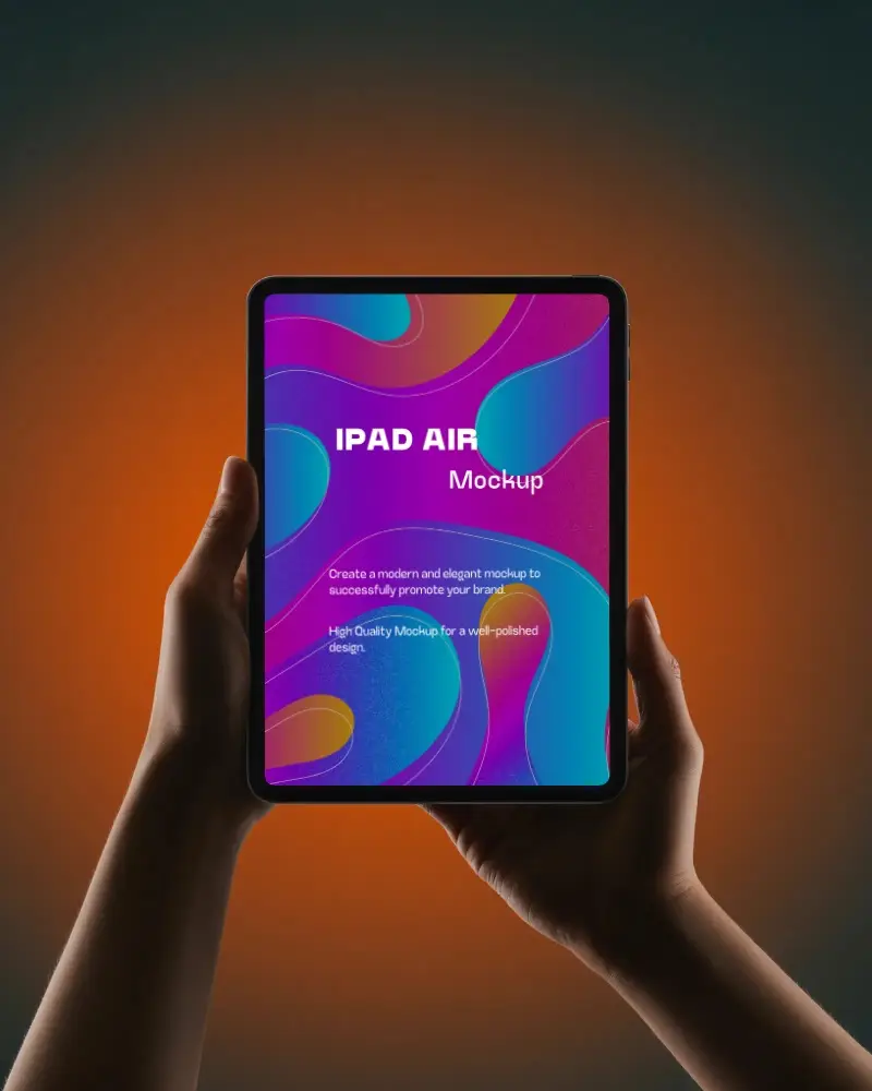 Hands Holding Ipad Air Mockup With Empty Display For Website And Ui Showcase