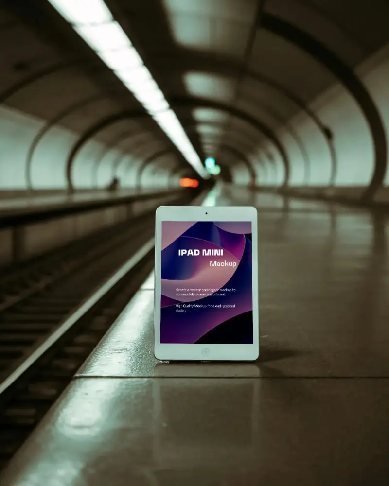 Modern Ipad Mini Mockup On Subway Platform For Digital Marketing And App Presentation Use