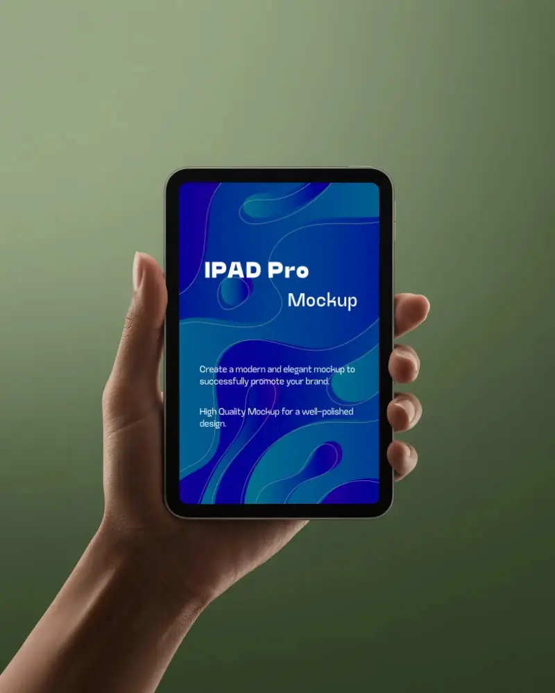 Realistic Ipad Pro Mockup In Hand With Vertical Screen For Ui Ux Showcase Purposes