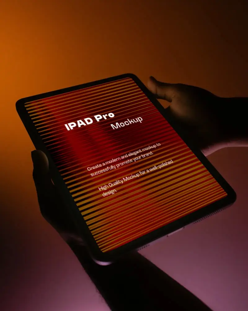 Realistic Modern Ipad Pro Mockup With Two Hands Held In Alternate Lighting Background