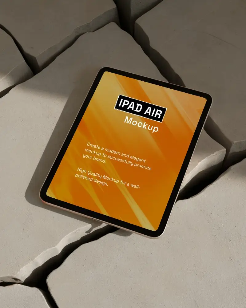 Flat Ipad Air Mockup Placed On Abstract Cracked Stone Surface With Sunlit Highlights