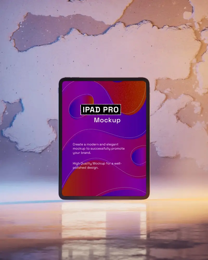 Vibrant Ipad Pro Mockup Against Peeling Paint Wall With Reflective Floor