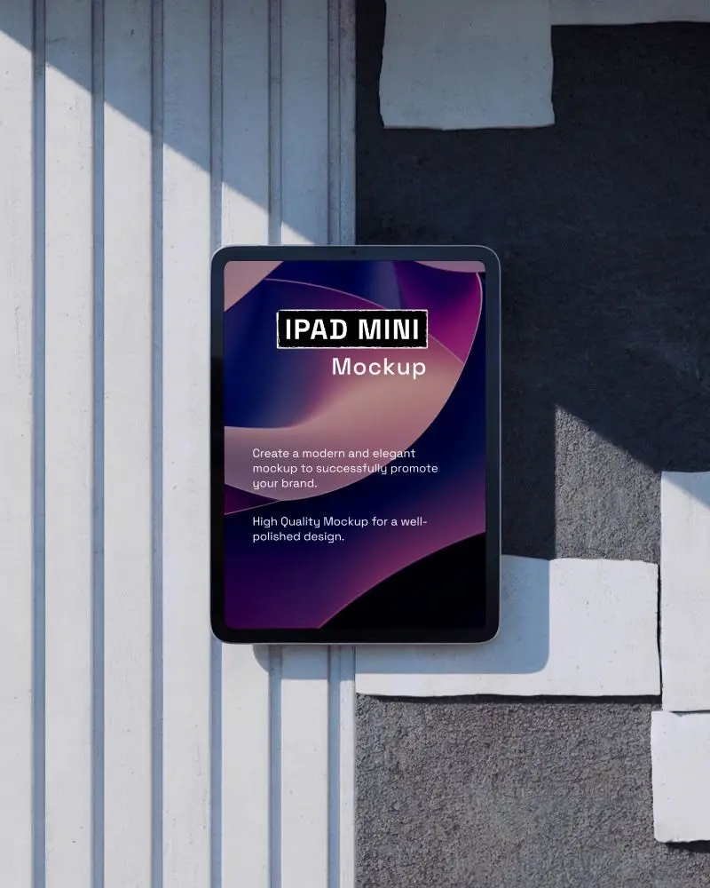 Modern Ipad Mini Mockup Against White And Charcoal Geometric Backdrop