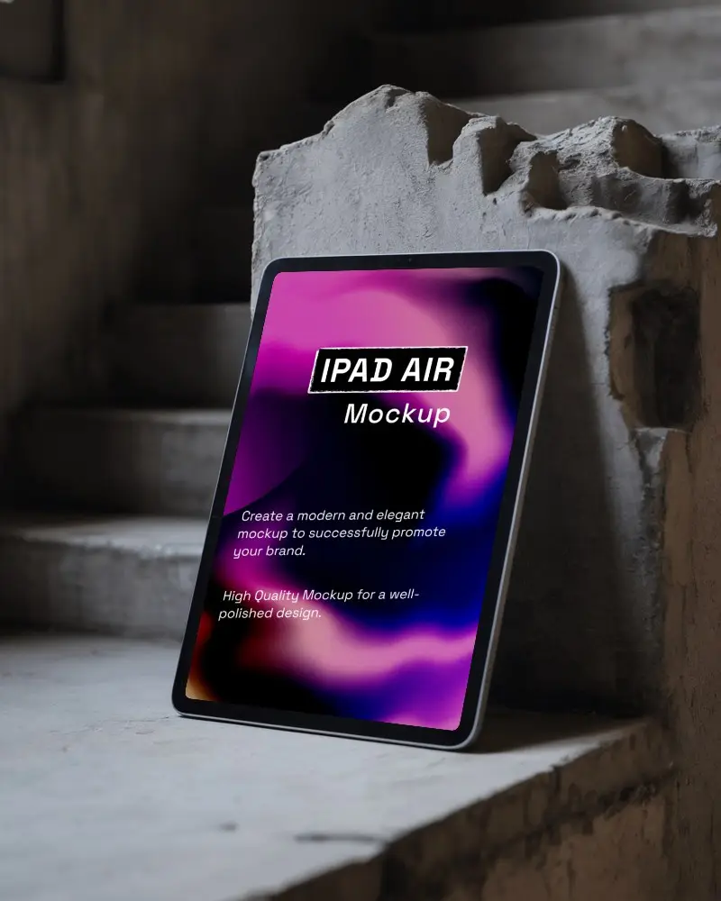 Realistic Ipad Mini Mockup In Abandoned Concrete Environment