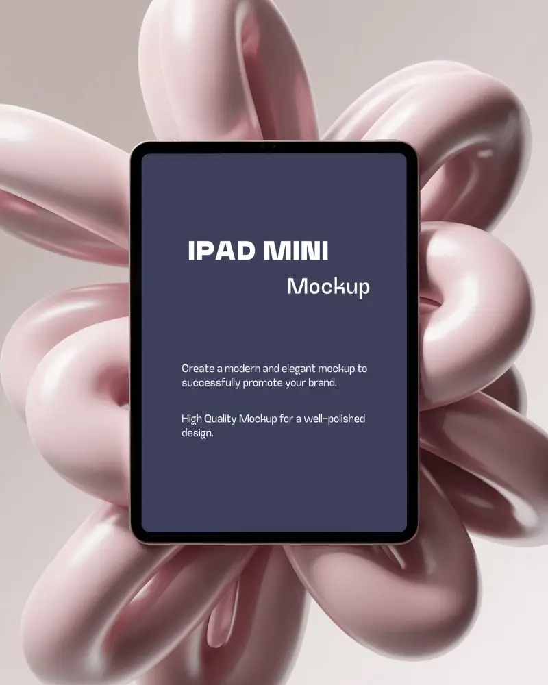 Elegant Ipad Mini Display Mockup Against Balloon Knot Art In Soft Pink Tones