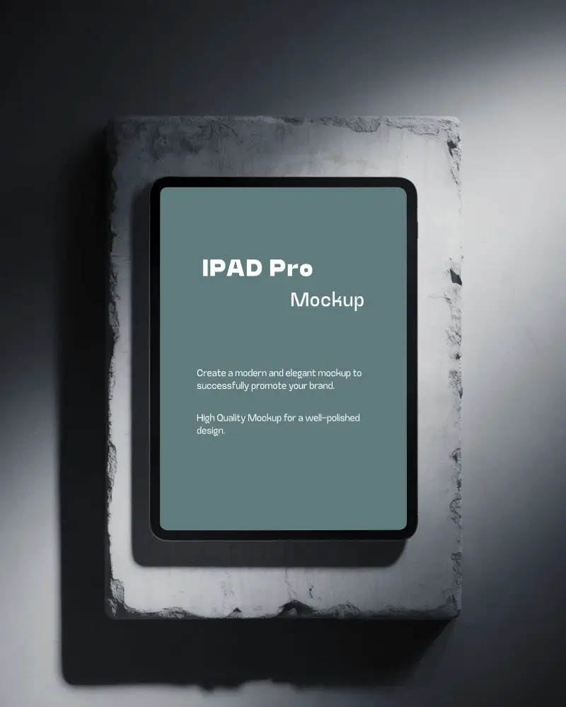Ipad Pro Mockup Centered On Industrial Slab Background With Contrasted Lighting