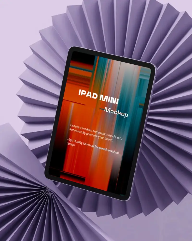 Ipad Mini Mockup On Geometric Paper Backdrop With Layered Folds And Soft Light