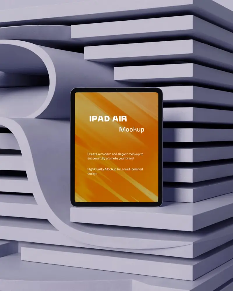 Ipad Air Mockup In Modern Design Scene With Curved And Layered Sheet Structure