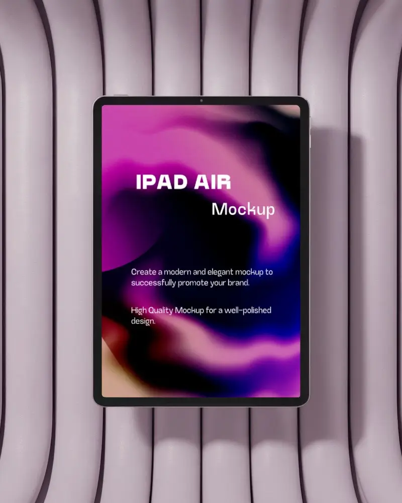 Flat Display Ipad Air Mockup On Lavender Upholstered Setup High Resolution